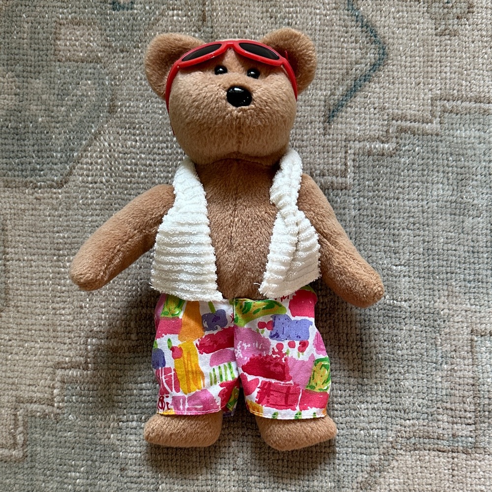 TY Brown Teddy Bear with Colorful Shorts